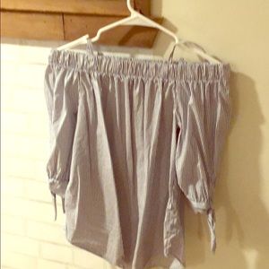 Blue and white, cold shoulder top